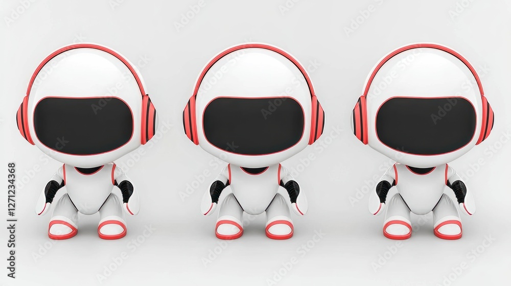 Cute and Futuristic Robot Characters with Headphones Cute and Futuristic Robot Characters with Headphones