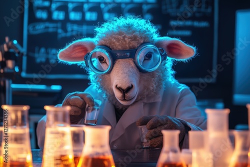 Wallpaper Mural Sheep scientist in lab coat conducting experiments with beakers and goggles Torontodigital.ca
