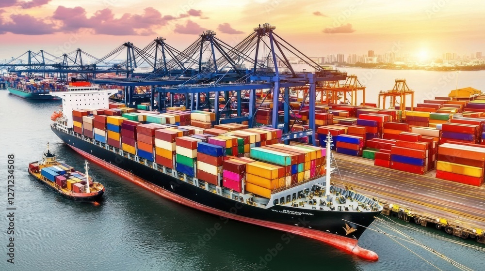 Naklejka premium Overview of Container Shipping and Port Operations