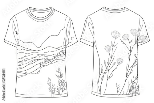 Basic T-Shirt fashion flat tehnical drawing template. Unisex T-Shirt technical fashion. photo