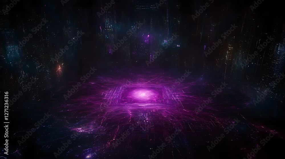 Illuminated Rectangular Portal to the Realm of the Multiverse with Galactic Energy and Sci-Fi Elements