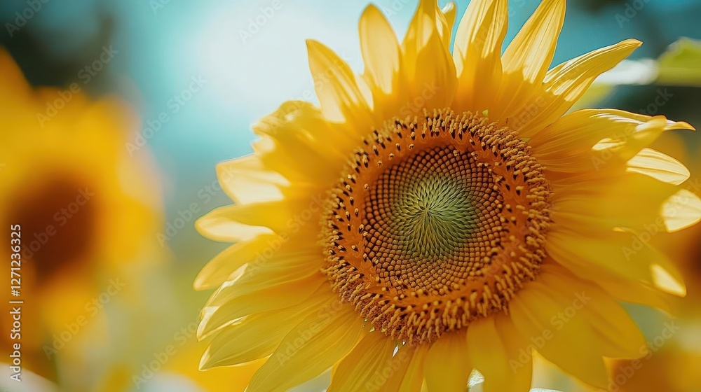Fototapeta premium Flowers, close-up of the center of a blooming sunflower, vivid details and colors