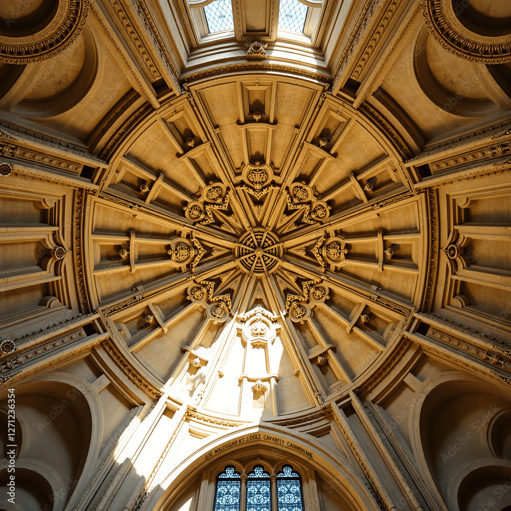 Obraz premium Ornate Gothic Ceiling with Intricate Details Illuminated by Natural Light, heraldry