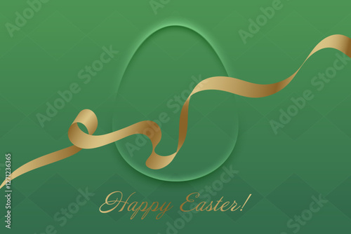 Joyful Easter. A soft green background enhances the movement of a gold ribbon, creating a refined and elegant Easter greeting with festive symbolism.