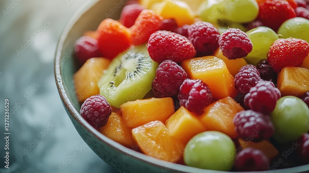 Food, close-up of fresh fruits in a bowl, vibrant colors and soft natural light Food, close-up of fresh fruits in a bowl, vibrant colors and soft natural light