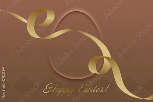 Joyful Easter. Festive design, golden ribbon on brown background, Christian holiday, resurrection, prayer, joy, warmth, spiritual renewal, blessing, church.