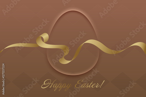 Resurrection Day. Christian Easter, festive greeting card, golden ribbon, brown background, religious symbol, resurrection, faith, cleansing, celebration, love.