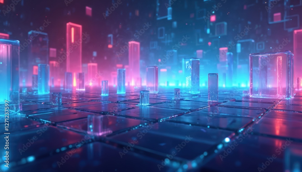 Abstract tech model wallpaper. Digital grid background. Tech science futuristic illustration. Cyber mesh virtual network datum pixel. Computer robot AI generated image. Vibrant cyberspace wireframe