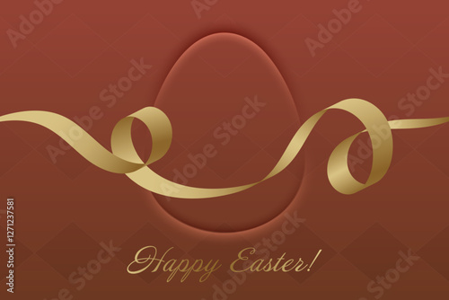 Easter Greetings. Warm red Easter card, golden ribbon, Christian tradition, resurrection of Christ, divine blessings, church gathering, peace, sacred joy.