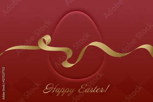 Easter Blessings. Red Easter background, golden ribbon, holy day, Christianity, sacred holiday, divine grace, spiritual awakening, religious celebration, resurrection, joy, peace.