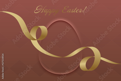 Easter Greetings. Warm red Easter design, golden ribbon, holy tradition, resurrection, faith, blessings, spiritual harmony, Christian beliefs, celebration, peace.