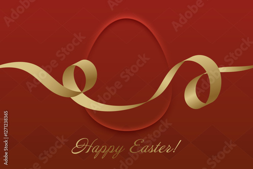 Spring Festivity. Golden ribbon, vibrant red background, Easter Sunday, faith, seasonal joy, divine love, holy blessing, church ceremony, spiritual renewal, prayer.