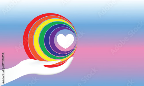 LGBT rainbow, transgender flag during pride month celebration against violence, discrimination, human rights violation. LGBTQ banner template. Equality and self-affirmation. Hearts vector illustration