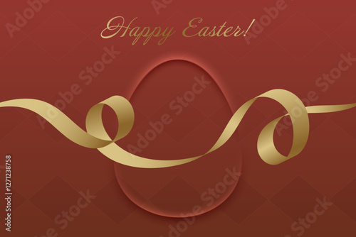 Festive Easter. Red Easter background, golden ribbon, sacred holiday, Christian faith, divine grace, church tradition, prayer, spring renewal, Easter blessings, joy.