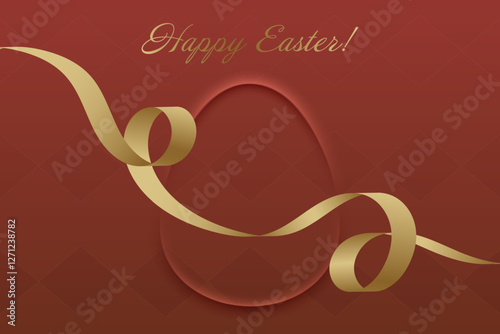 Easter Greetings. Warm red Easter design, golden ribbon, holy tradition, resurrection, faith, blessings, spiritual harmony, Christian beliefs, peace, sacred celebration, devotion.