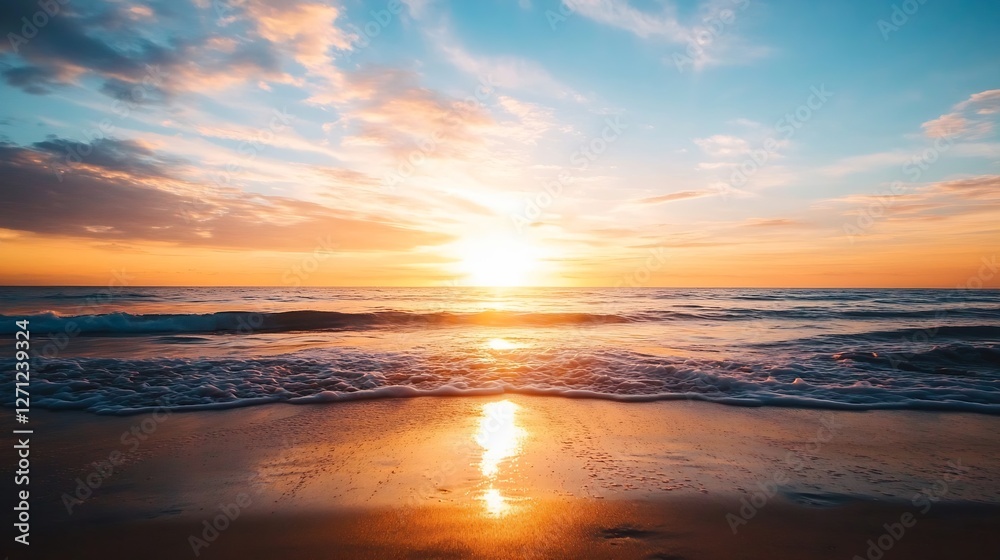 Obraz premium Stunning sunset over the ocean with vivid colors reflecting on the water : Generative AI