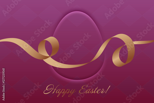 Blessed Easter. Purple Easter background, golden ribbon, resurrection, Christs blessings, divine grace, church service, prayer, religious joy, faith, holy celebration, renewal.