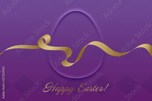 Easter Blessings. Purple Easter background, golden ribbon, sacred holiday, Christian faith, resurrection of Christ, divine grace, church gathering, religious tradition, spiritual harmony, peace.