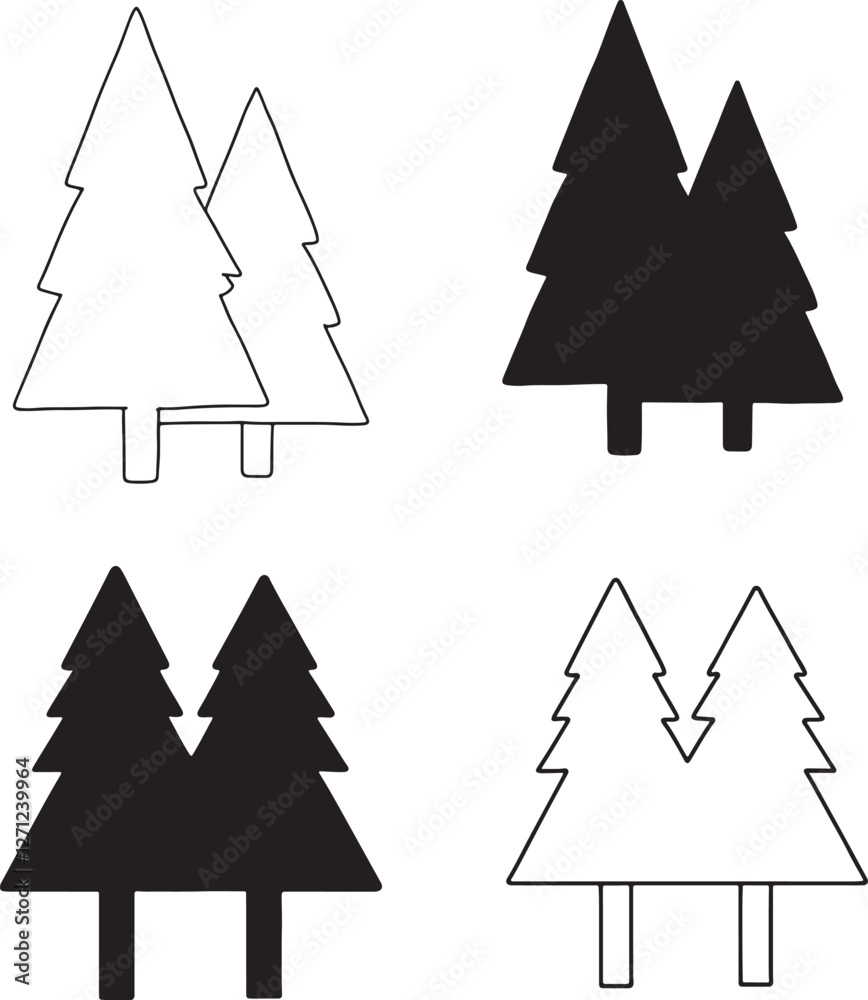 tree vector icon . forest silhouette sign . isolated transparent . outline and filled version . tree vector icon . forest silhouette sign . isolated transparent . outline and filled version .