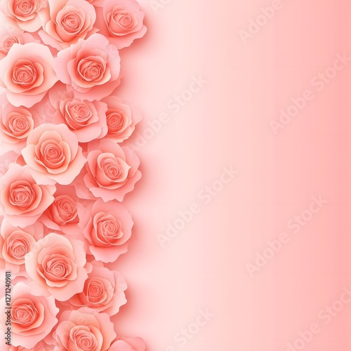 Romantic concept of love card with pastel pink roses with empty space for text message.