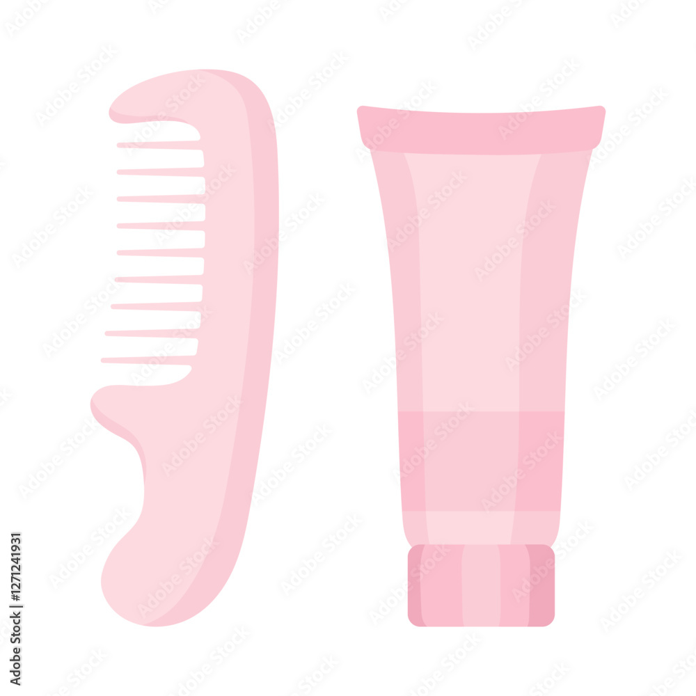 Haircare set icon. Comb and cosmetic tube. Grooming tools for hair styling, conditioning, and personal care Haircare set icon. Comb and cosmetic tube. Grooming tools for hair styling, conditioning, and personal care