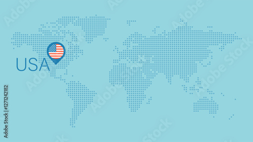 United States of America, USA flag map pin icon. Vector world background. Illustration for infographic element, american sign, global business, web design, presentation, travel