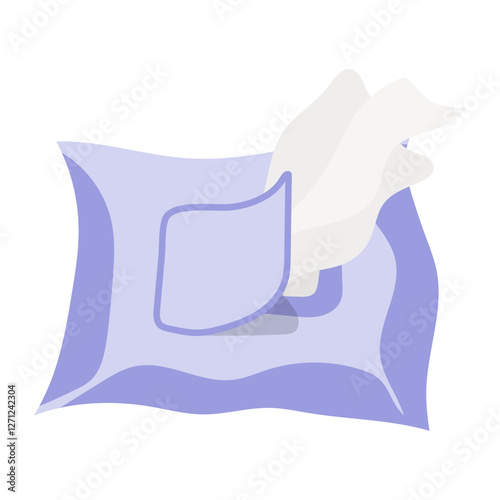 Wet wipes icon. Soft tissue from an open package. Used for cleaning, disinfection, and personal hygiene.