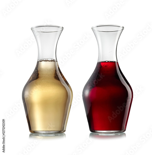 Bild auf Leinwand Two carafes with red, and white wine on white background, studio shot