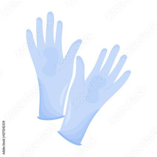 Medical gloves icon. Pair of blue disposable gloves. Used for hygiene, safety, and protection in medical or cleaning tasks.