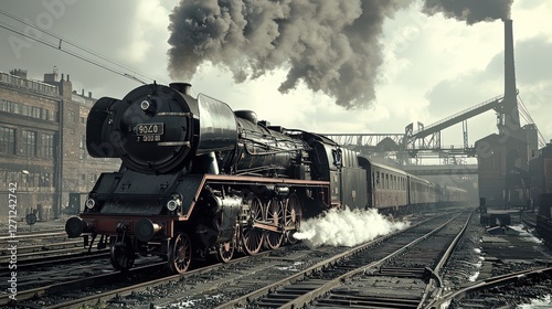 Majestic Steam Locomotive in Industrial Setting