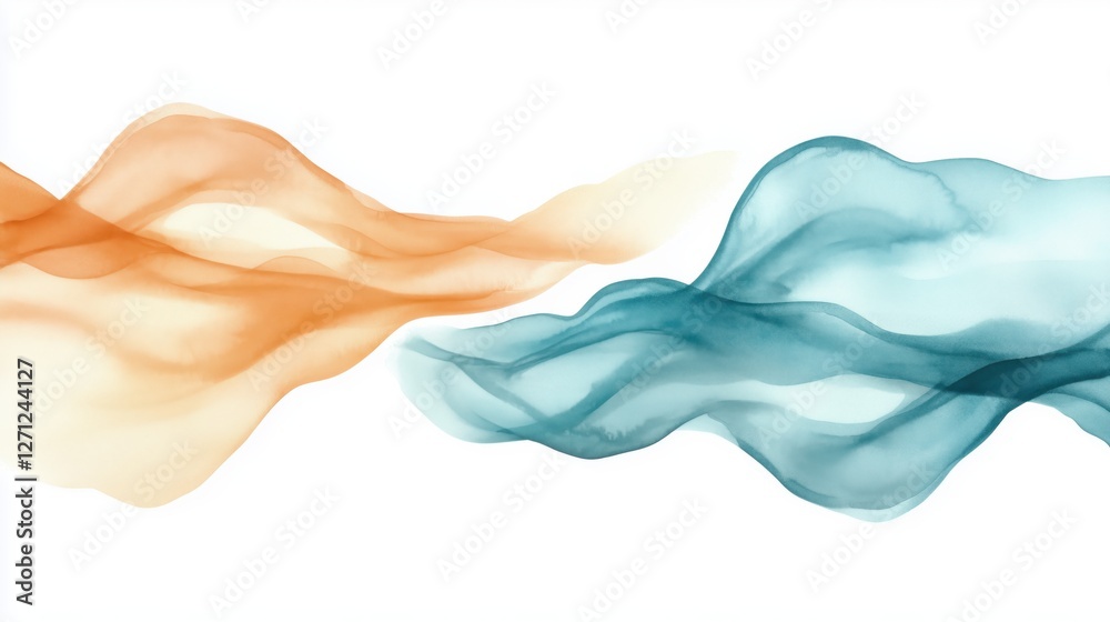 Abstract waves of orange and teal flow gracefully across a white background, creating a serene and artistic visual effect. Abstract waves of orange and teal flow gracefully across a white background, creating a serene and artistic visual effect.