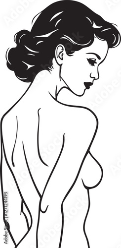 Beautiful vintage woman silhouette in black and white