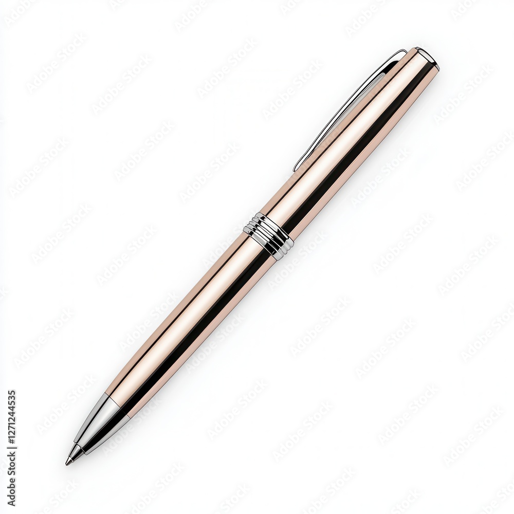 Rose Gold Metallic Ballpoint Pen on White Background Rose Gold Metallic Ballpoint Pen on White Background