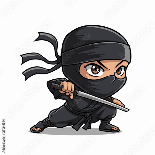 Chibi Ninja in a Stealthy Pose with Katana
