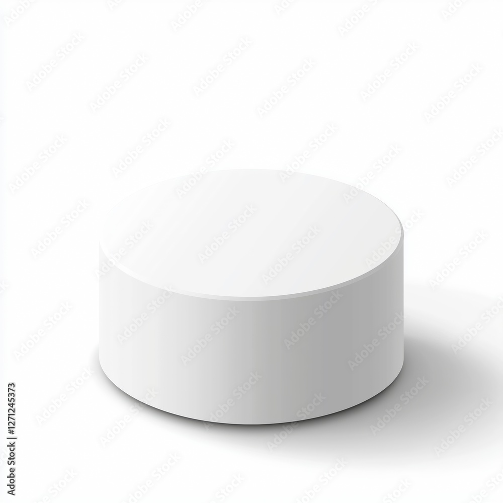 Realistic illustration of a white cylindrical podium with smooth sides, flat top, subtle shadows, and gradients, set against a clean white background with realistic lighting for clarity and sharpness. Realistic illustration of a white cylindrical podium with smooth sides, flat top, subtle shadows, and gradients, set against a clean white background with realistic lighting for clarity and sharpness.