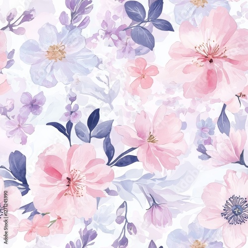 Wallpaper Mural Seamless Delicate Floral Watercolor Pattern with Pastel Blossoms and Leaves on a Soft Background Torontodigital.ca