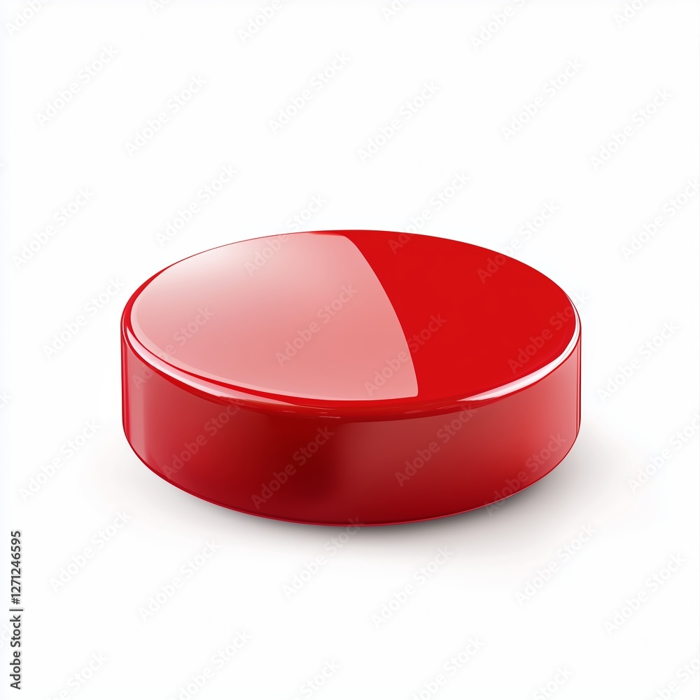 Fototapeta premium Sleek cylindrical red platform with a glossy surface, smooth edges, soft shadows, and high-quality details, centered on a white background for a modern, three-dimensional effect.