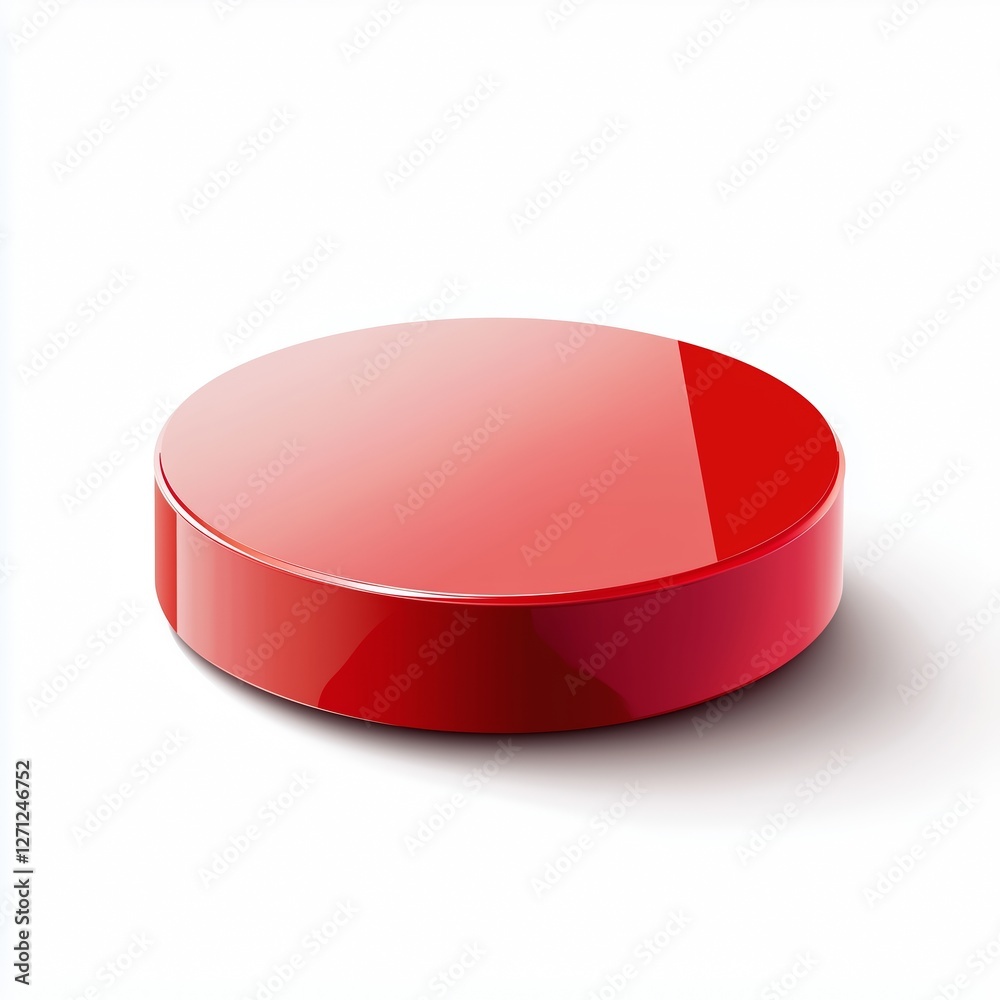 Sleek cylindrical red platform with a glossy surface, smooth edges, soft shadows, and high-quality details, centered on a white background for a modern, three-dimensional effect. Sleek cylindrical red platform with a glossy surface, smooth edges, soft shadows, and high-quality details, centered on a white background for a modern, three-dimensional effect.