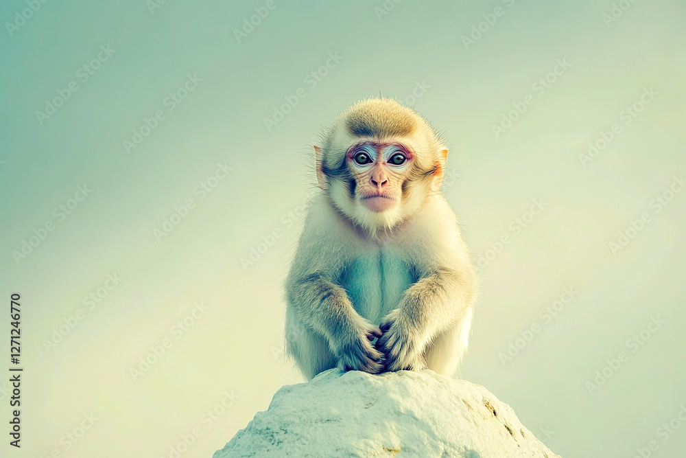 Obraz premium Young Monkey Sitting on a Rock