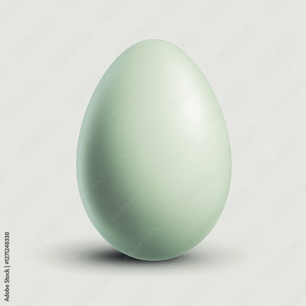 Realistic illustration of a smooth, pastel green egg with subtle highlights and a faint shadow, on a clean white background. Realistic illustration of a smooth, pastel green egg with subtle highlights and a faint shadow, on a clean white background.