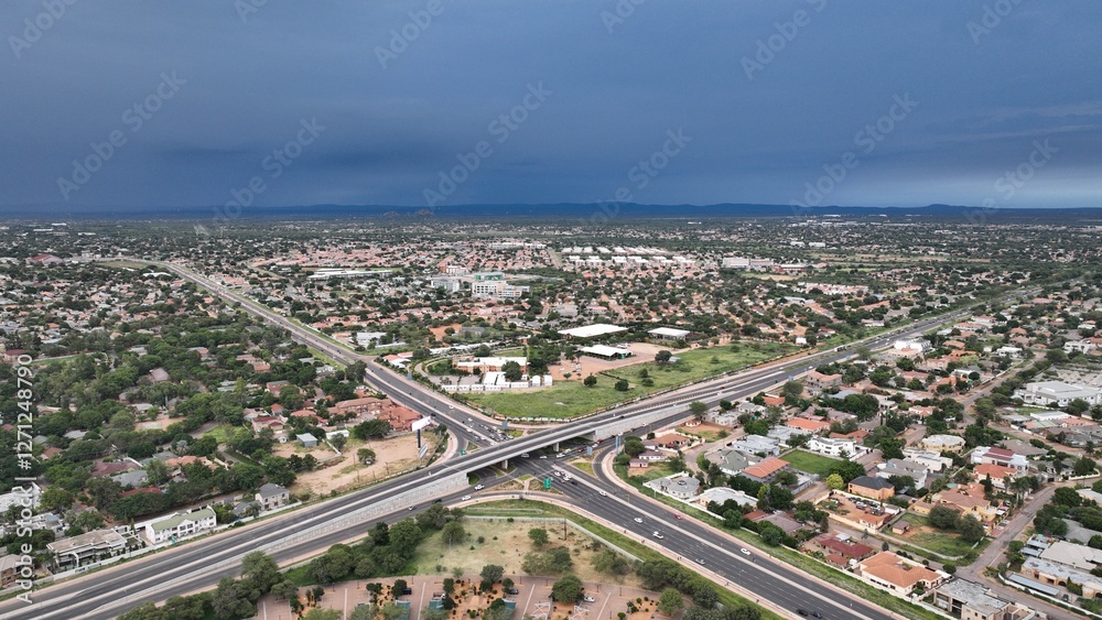 Traffic Overpass bridge in Gaborone, Botswana, Africa Traffic Overpass bridge in Gaborone, Botswana, Africa