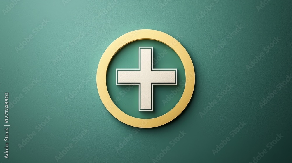 Obraz premium A minimalist logo design for a health insurance company, featuring a simple cross inside a circle, with a clean color scheme of green and white to evoke wellness and security