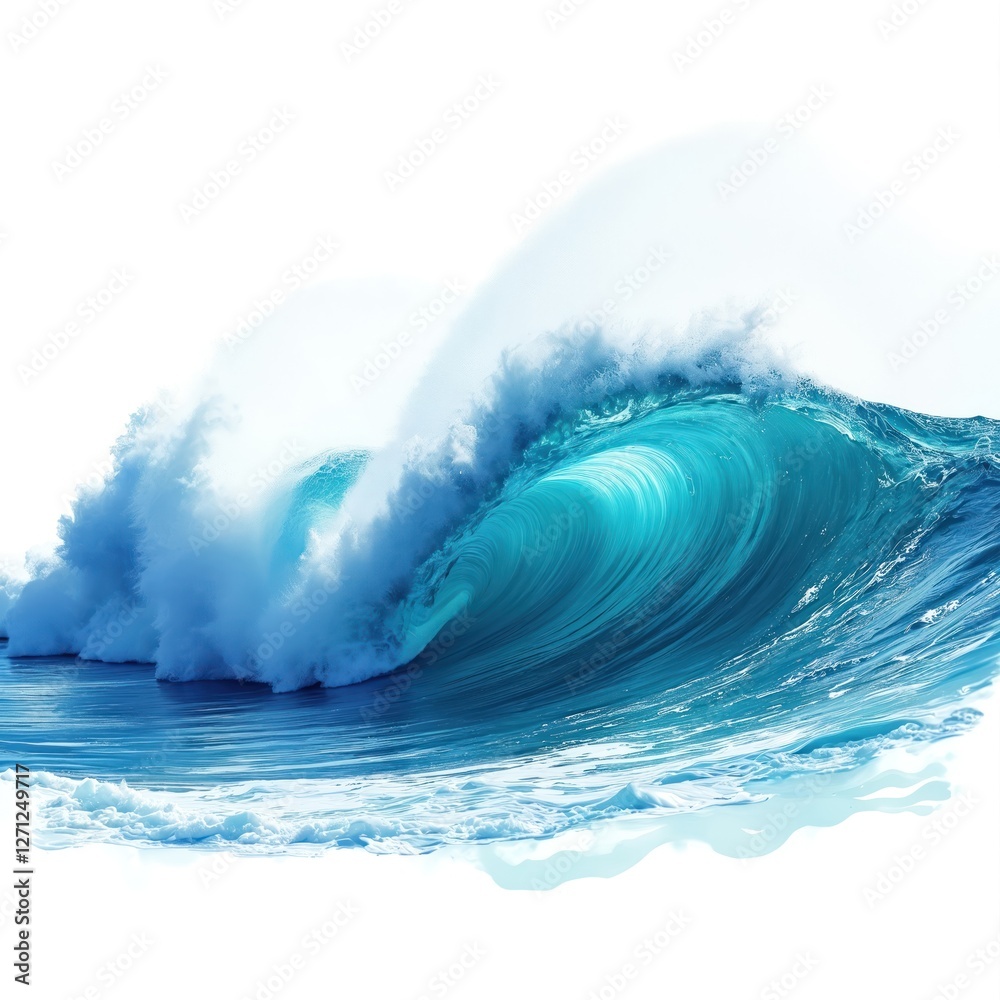 Spectacular azure ocean wave with foam crests. Clear turquoise sea water curl reflects sunlight, natural force design element. Blue gradient liquid dynamic swirl texture with light refraction, energy Spectacular azure ocean wave with foam crests. Clear turquoise sea water curl reflects sunlight, natural force design element. Blue gradient liquid dynamic swirl texture with light refraction, energy