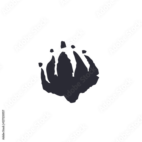 Black and white minimal rustic inky flower silhouette. Monochrome sketchy textured loose floral doodle. Hand drawn bold color botanical element