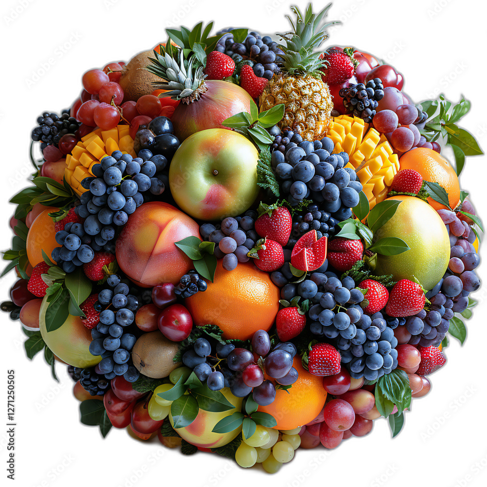 Vibrant Mixed Fruits Isolated on Clean White Background for High-Quality Food Images and Healthy Snack Inspiration with AI-Generated Colors and Texture Vibrant Mixed Fruits Isolated on Clean White Background for High-Quality Food Images and Healthy Snack Inspiration with AI-Generated Colors and Texture
