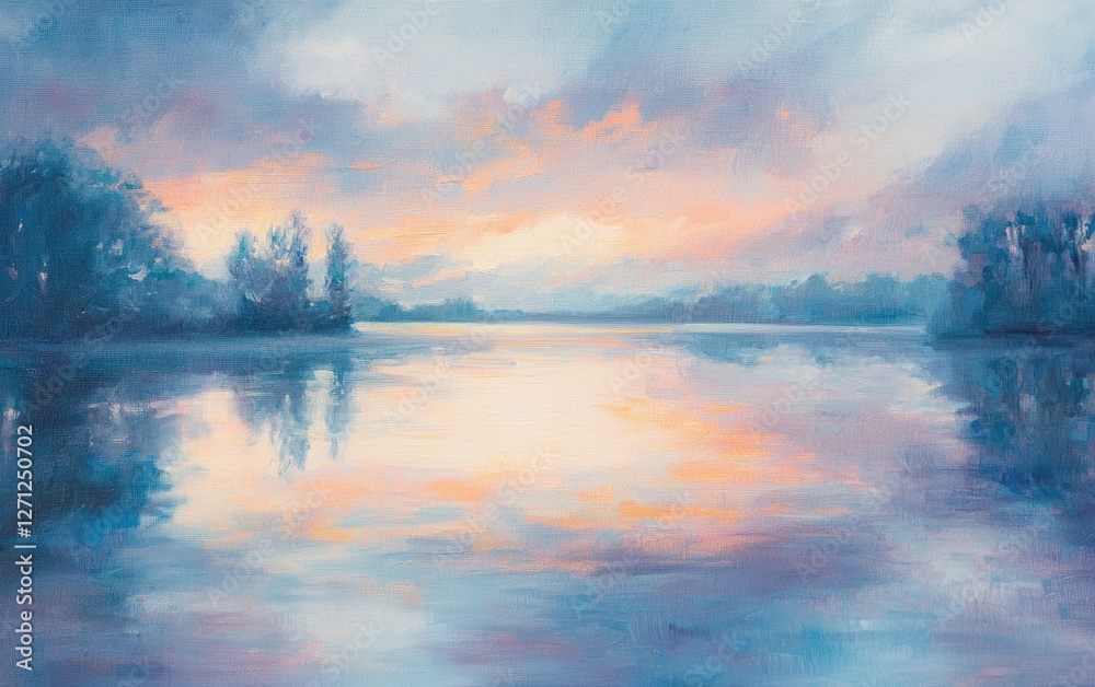 Fototapeta premium A soft pastel sunset reflecting on a lake