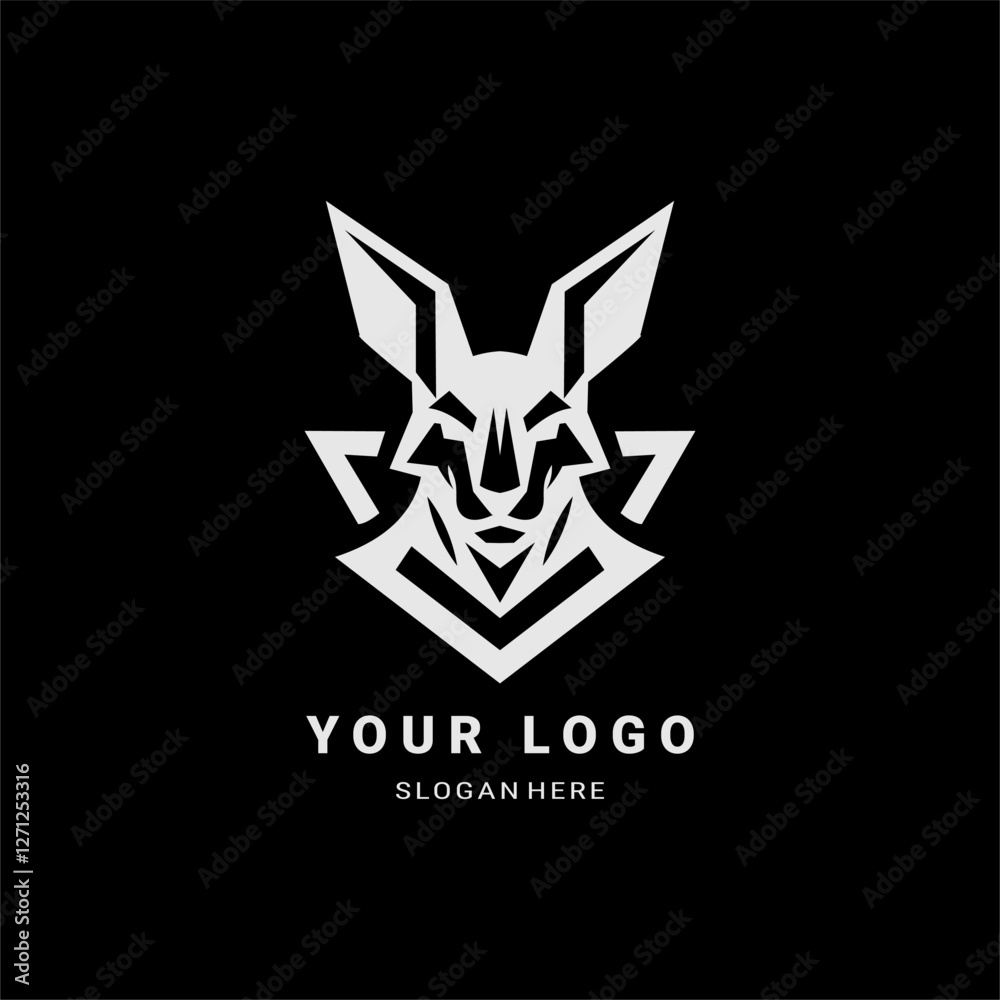 Obraz premium A unique geometric kangaroo logo with sharp angles and bold symmetry. Perfect for branding, sports teams, apparel, and corporate identity. Sleek, powerful, and modern design.