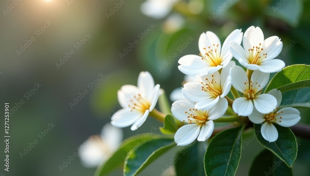 White flowers of a Rhus Integrifolia shrub in winter, plants, blooming White flowers of a Rhus Integrifolia shrub in winter, plants, blooming
