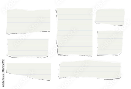 Set of torn pieces of lined paper isolated on a white background. Paper collage. Vector illustration.