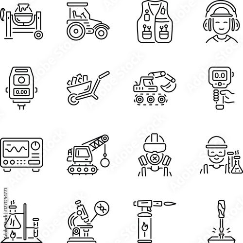 Set of Linear Style Engineering Equipment Icons 

